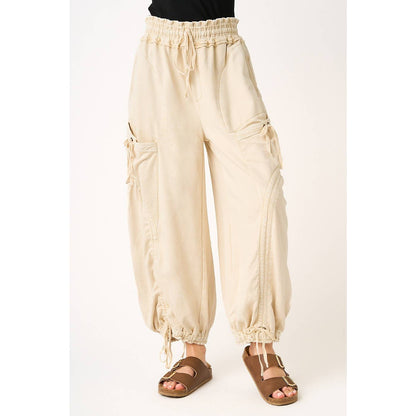 WASHED FRENCH TERRY DROP POCKET BALLOON PANTS: CAMEL / S-M-L(2-2-2)