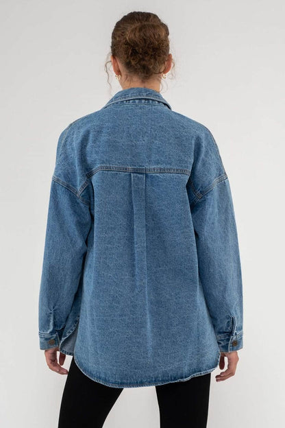 DROP SHOULDER DENIM SHACKET: DENIM