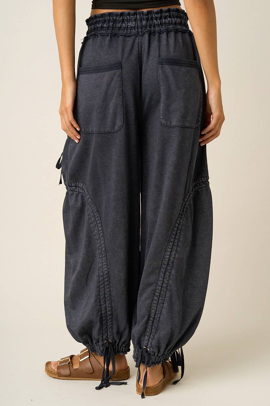WASHED FRENCH TERRY DROP POCKET BALLOON PANTS: CAMEL / S-M-L(2-2-2)