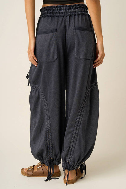 WASHED FRENCH TERRY DROP POCKET BALLOON PANTS: CAMEL / S-M-L(2-2-2)
