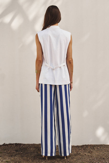 Breezy Linen-Blend Striped Wide-Leg Pants: GREEN / S-2/M-2/L-2