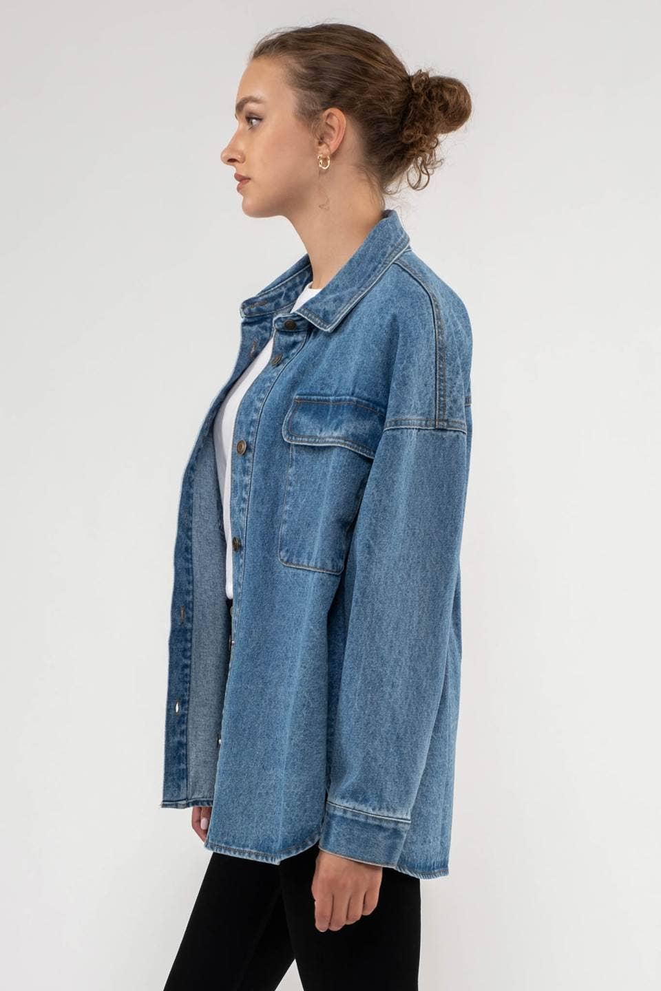 DROP SHOULDER DENIM SHACKET: DENIM