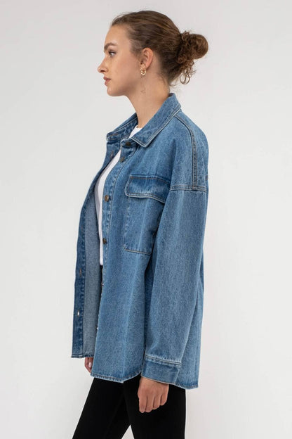 DROP SHOULDER DENIM SHACKET: DENIM