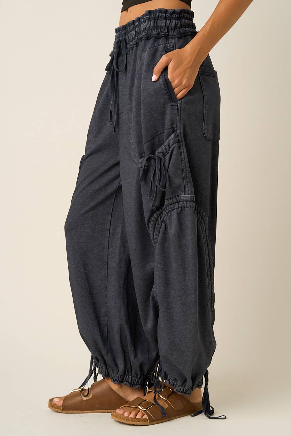 WASHED FRENCH TERRY DROP POCKET BALLOON PANTS: CAMEL / S-M-L(2-2-2)