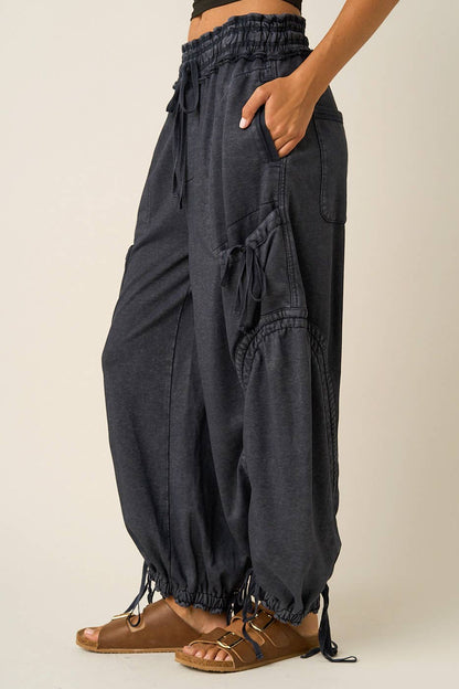 WASHED FRENCH TERRY DROP POCKET BALLOON PANTS: CAMEL / S-M-L(2-2-2)