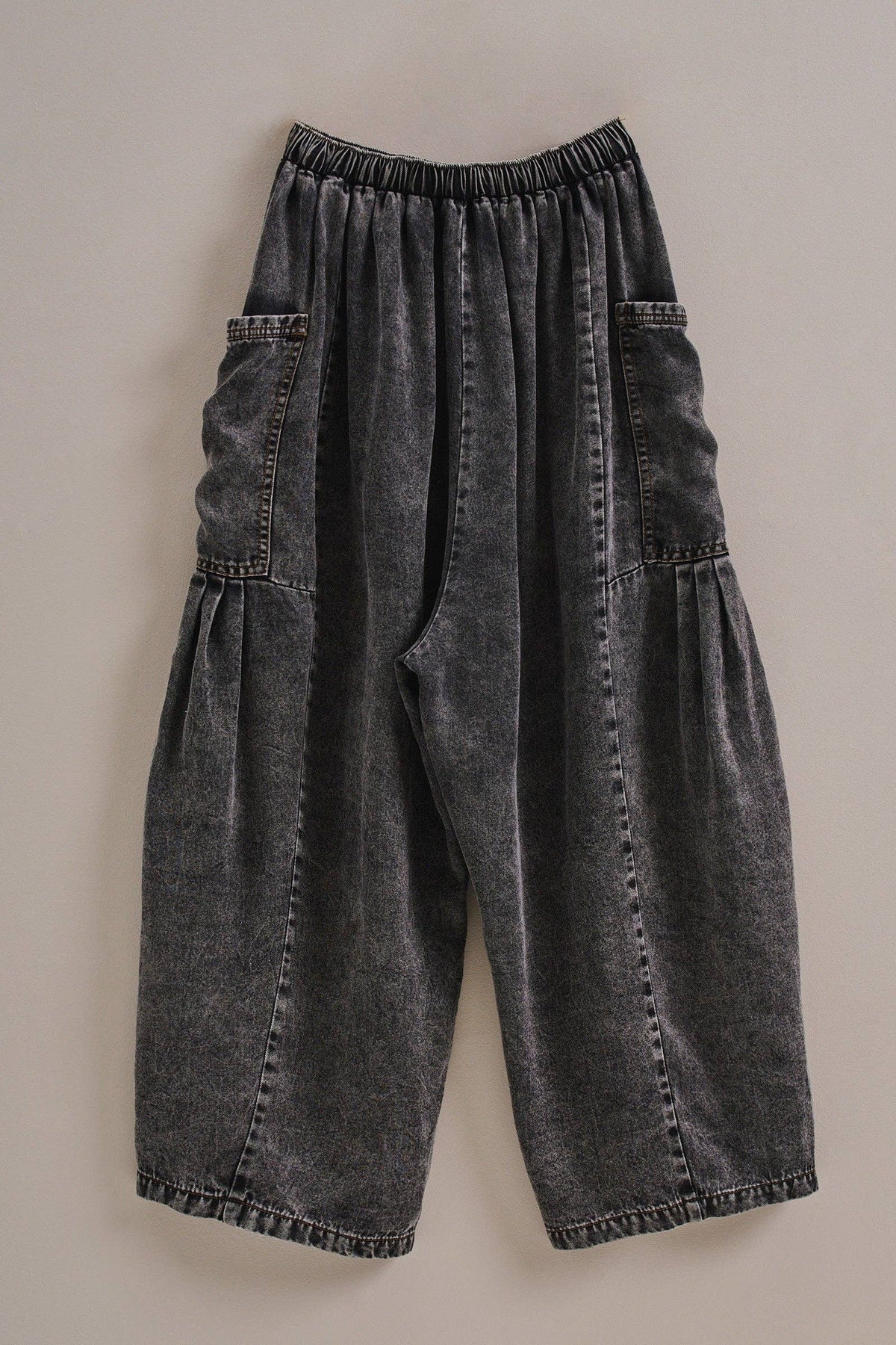 Washed Denim Utility Wide Leg Pants With Cargo Pockets: Pink / S-M-L