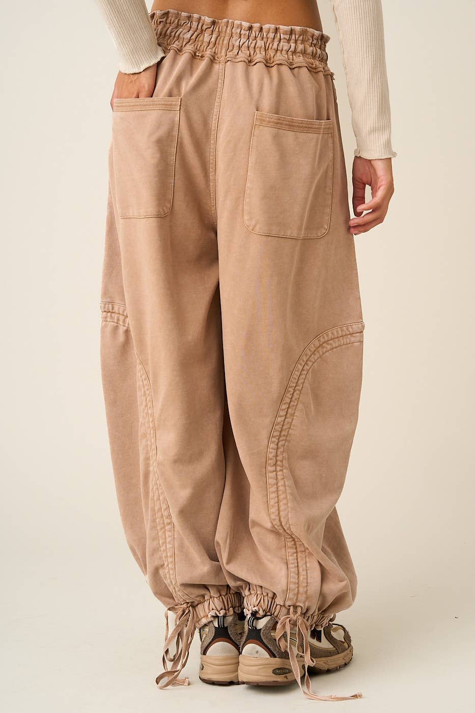 WASHED FRENCH TERRY DROP POCKET BALLOON PANTS: CAMEL / S-M-L(2-2-2)