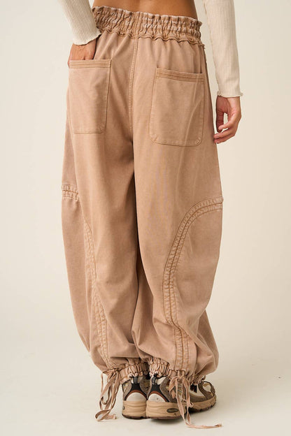 WASHED FRENCH TERRY DROP POCKET BALLOON PANTS: CAMEL / S-M-L(2-2-2)