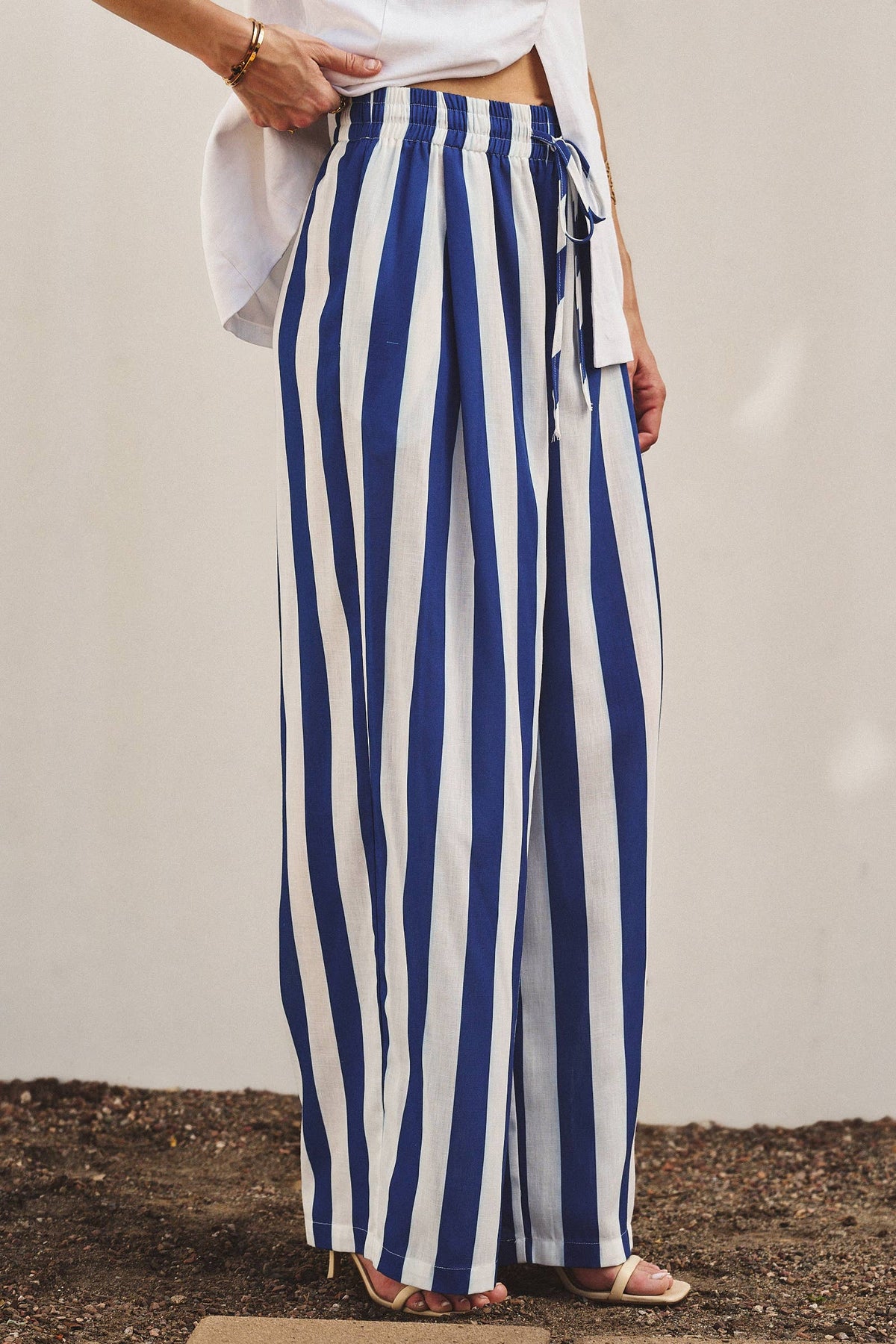 Breezy Linen-Blend Striped Wide-Leg Pants: GREEN / S-2/M-2/L-2