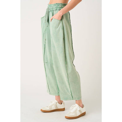 MINERAL WASH SEAM DETAIL PULL ON BARREL PANTS: HONEY GOLD / S-M-L(2-2-2)