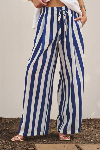 Breezy Linen-Blend Striped Wide-Leg Pants: GREEN / S-2/M-2/L-2