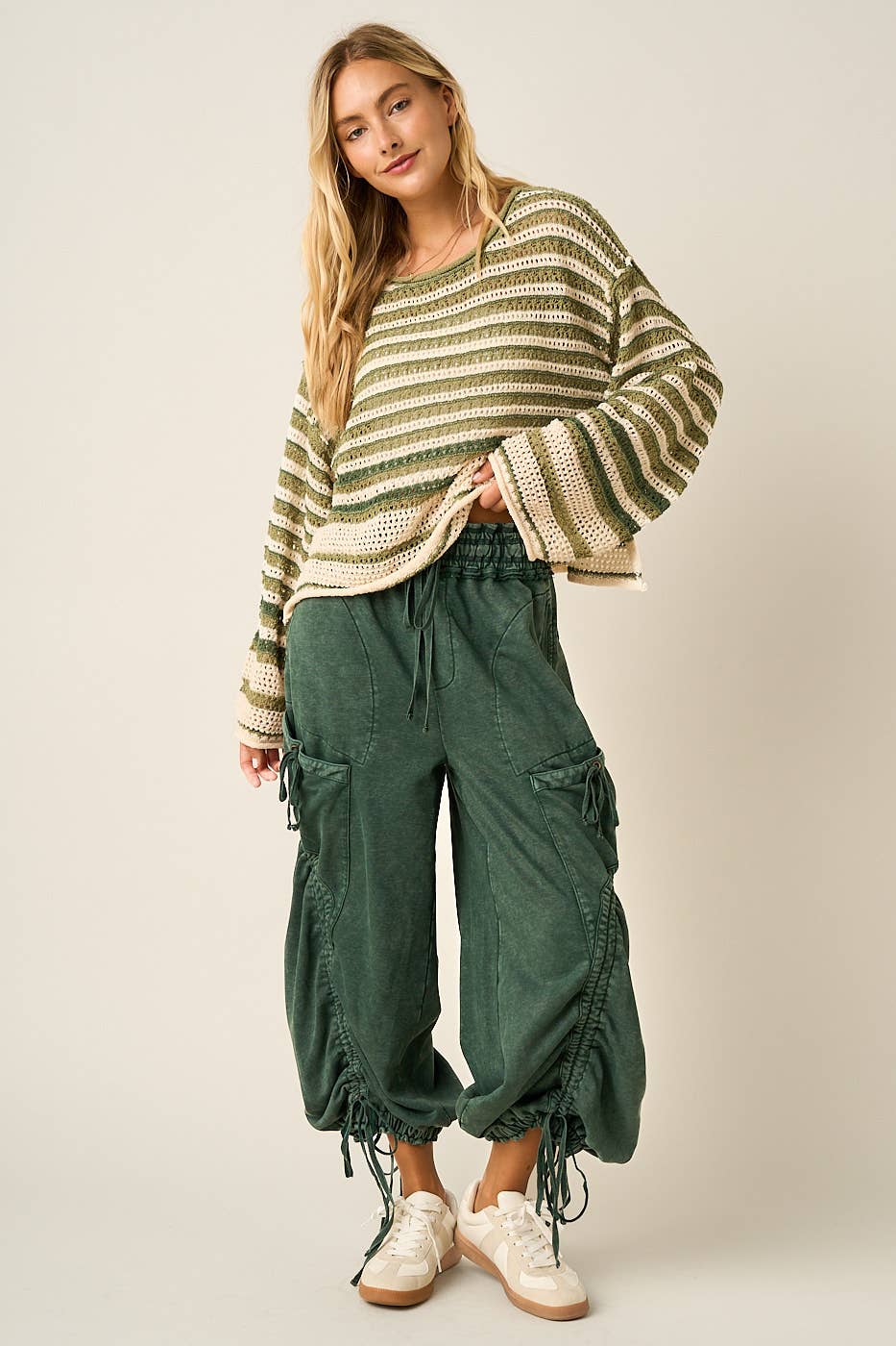 WASHED FRENCH TERRY DROP POCKET BALLOON PANTS: CAMEL / S-M-L(2-2-2)