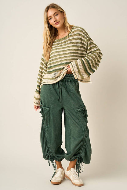 WASHED FRENCH TERRY DROP POCKET BALLOON PANTS: CAMEL / S-M-L(2-2-2)