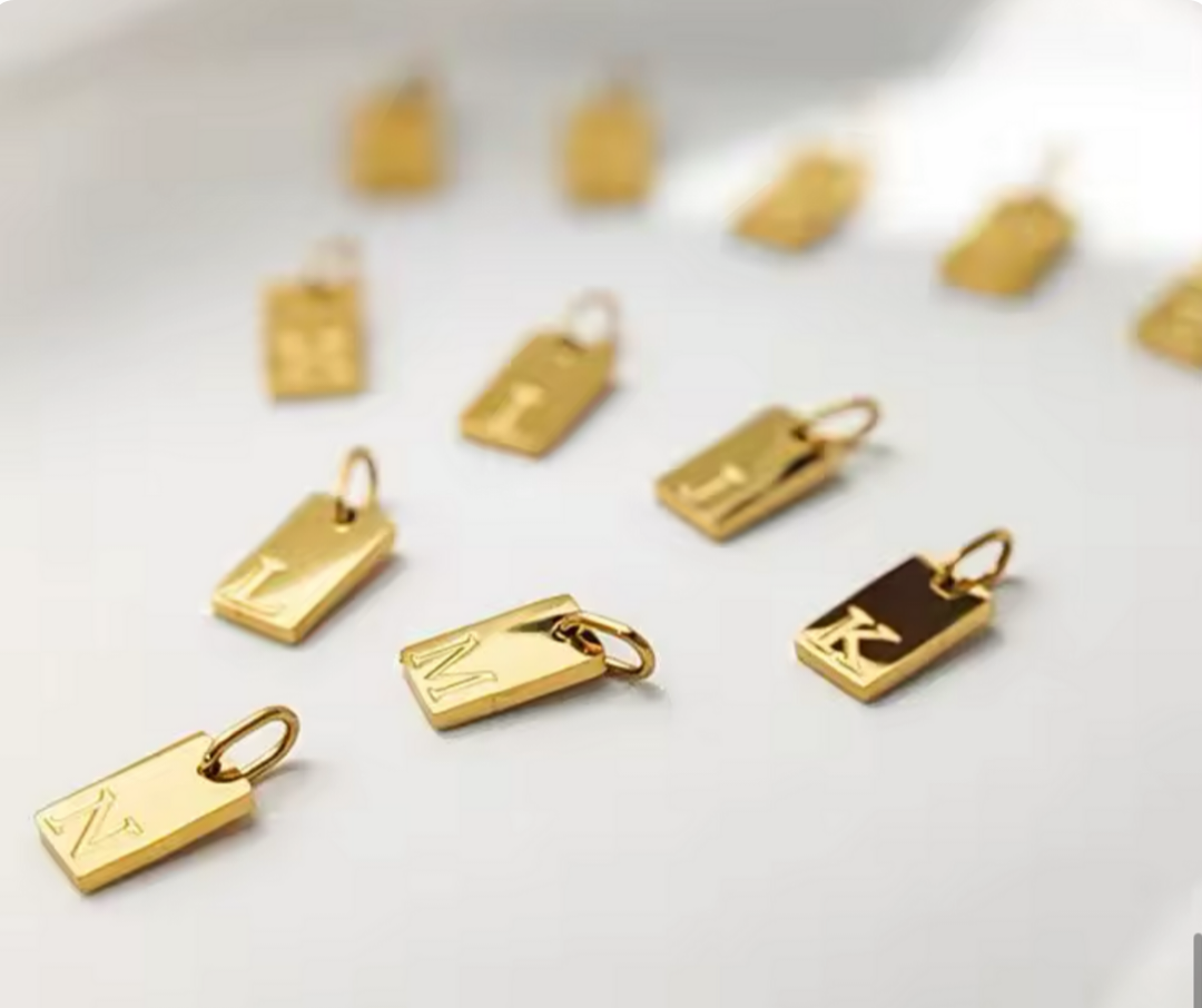 Small Gold Rectangle Stamped Initial Collection