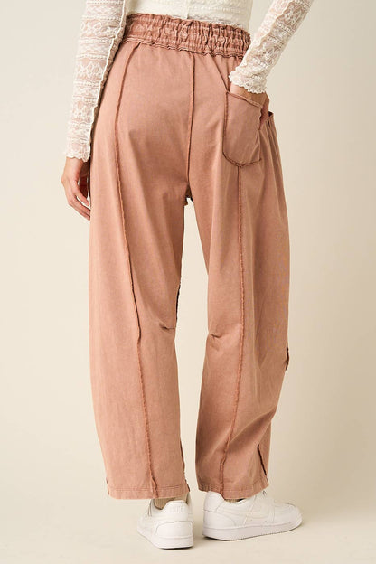 MINERAL WASH SEAM DETAIL PULL ON BARREL PANTS: HONEY GOLD / S-M-L(2-2-2)