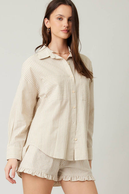IM8278 - Striped Cotton Ruffle Shorts: BLUE / S-M-L (3-2-1)