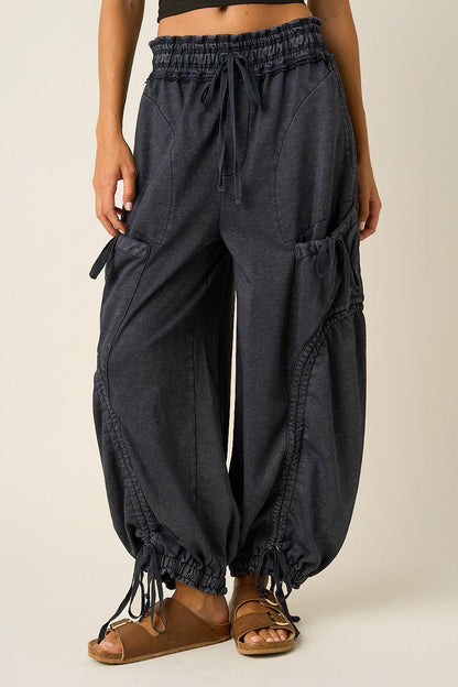 WASHED FRENCH TERRY DROP POCKET BALLOON PANTS: CAMEL / S-M-L(2-2-2)