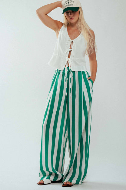 Breezy Linen-Blend Striped Wide-Leg Pants: GREEN / S-2/M-2/L-2