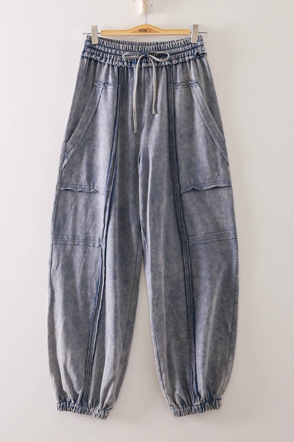 NP71148-Vintage Wash Cargo Jogger Pants: DENIM / S-M-L/2-2-2