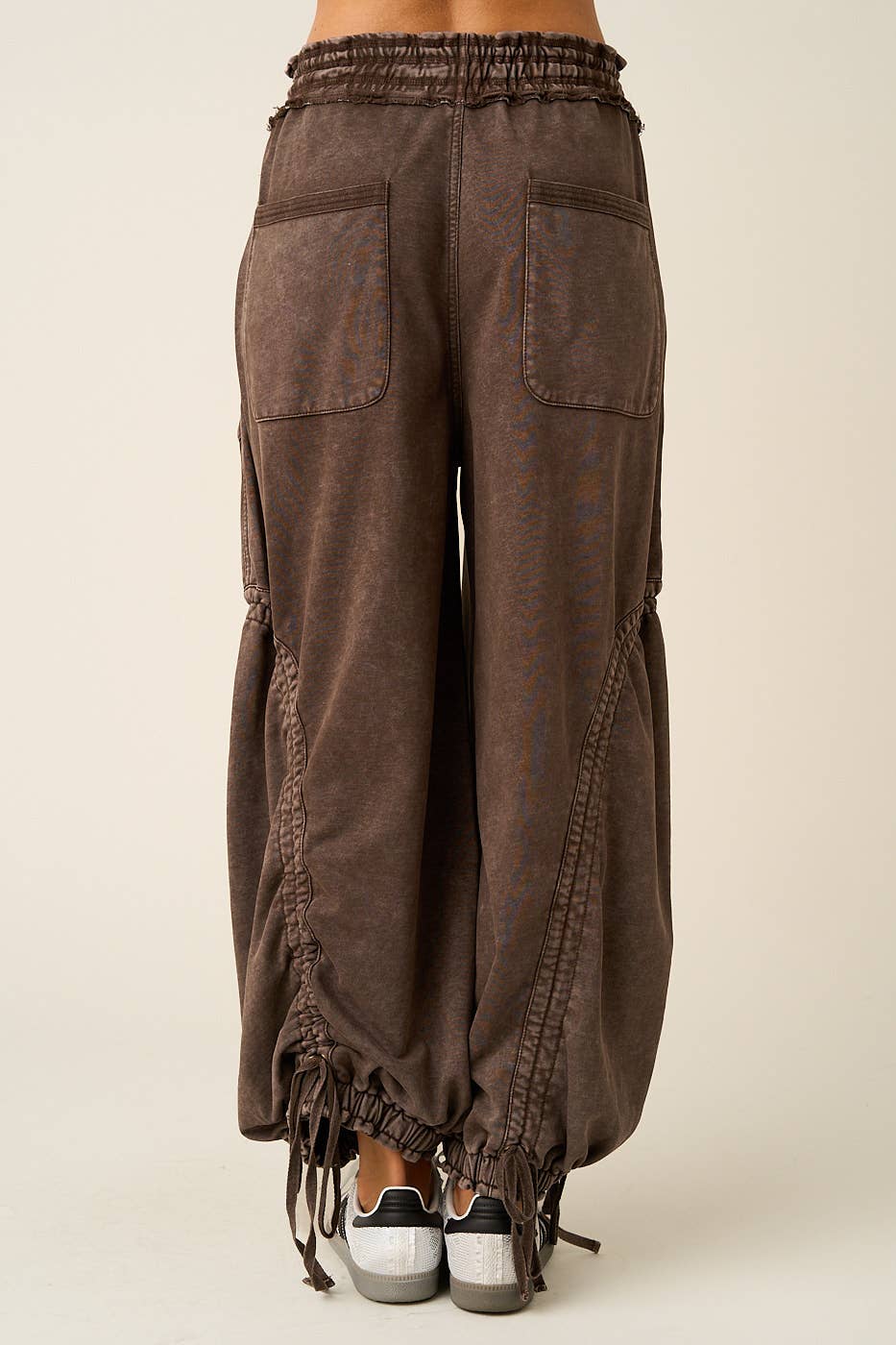 WASHED FRENCH TERRY DROP POCKET BALLOON PANTS: CAMEL / S-M-L(2-2-2)