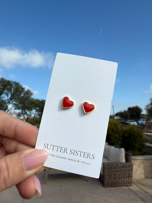 Gold Red Heart Flat Back Studs