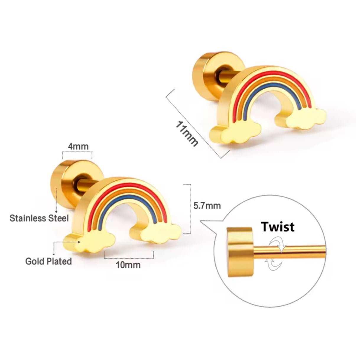 Gold Rainbow Flat Back Stud