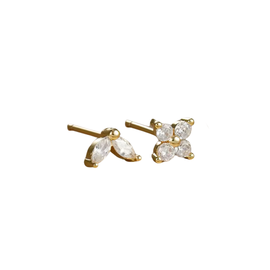 Gold CZ Floral Helix Earrings