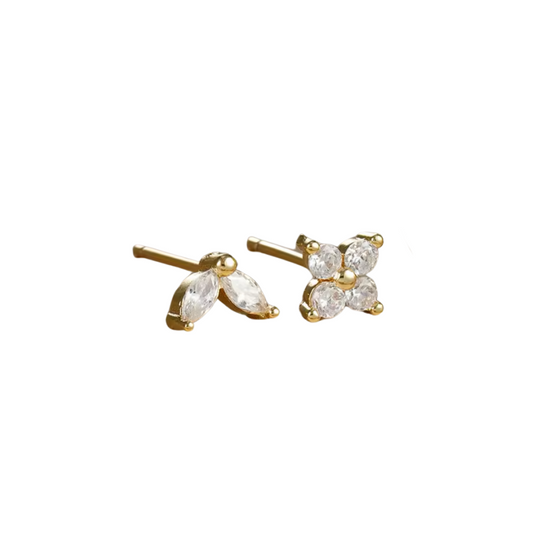 Gold CZ Floral Helix Earrings