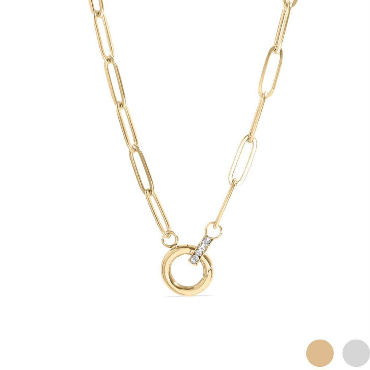 Gold Paperclip CZ Charm Keeper Necklace