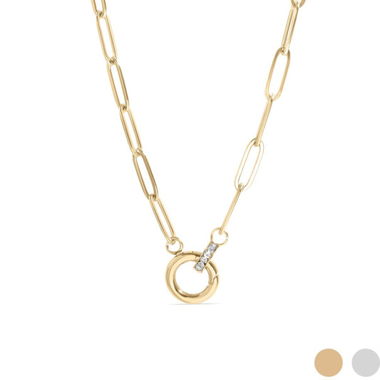 Gold Paperclip CZ Charm Keeper Necklace