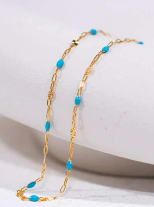 Gold Filled Turquoise Enamel Bead Necklace