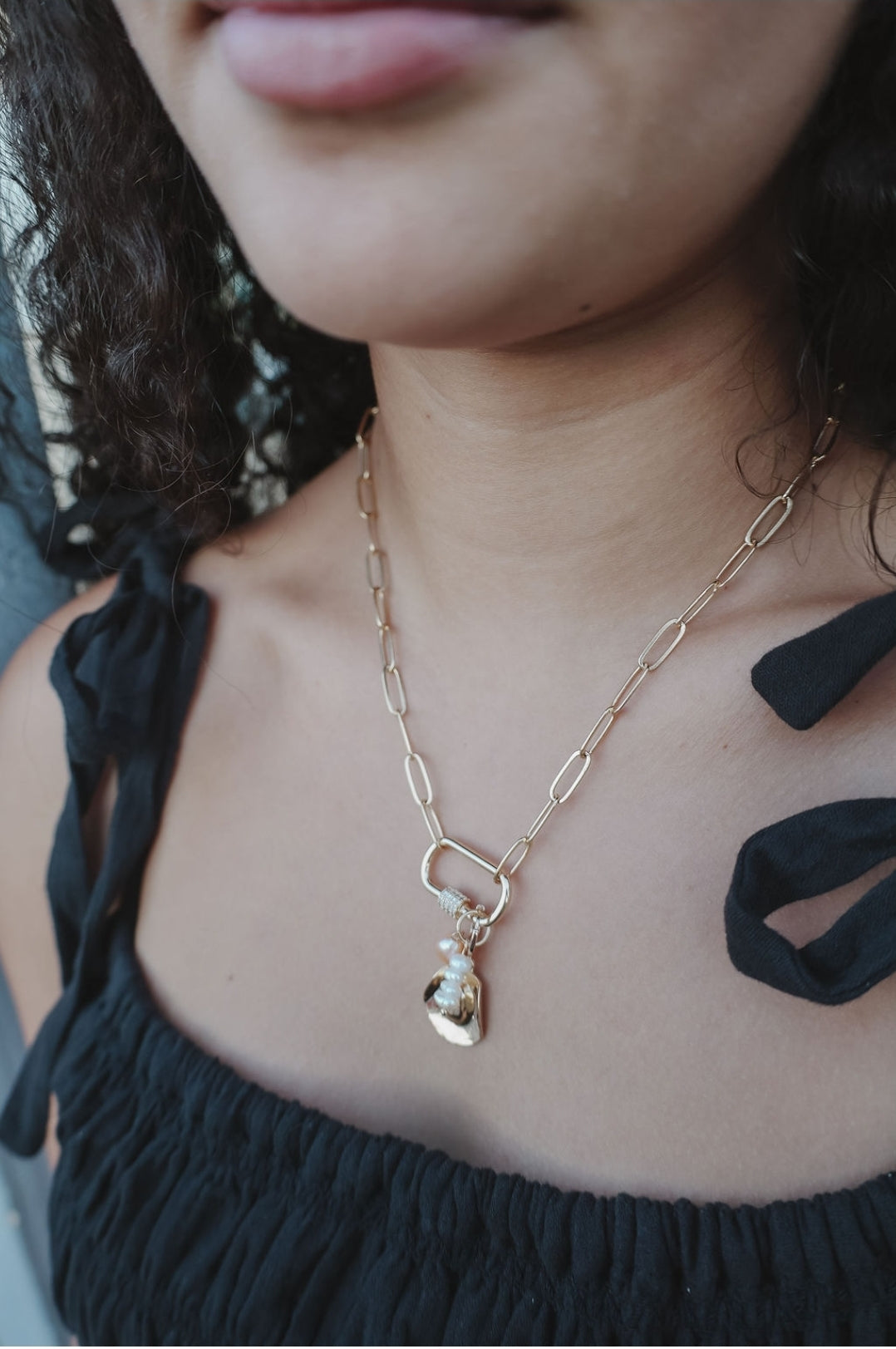 Gold Filled Paperclip with CZ Carabiner Necklace