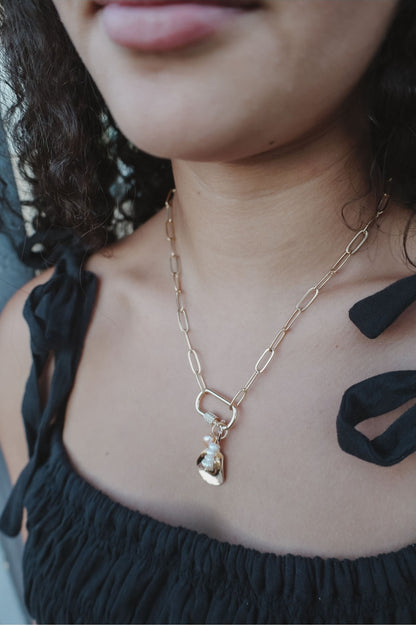 Gold Filled Paperclip with CZ Carabiner Necklace