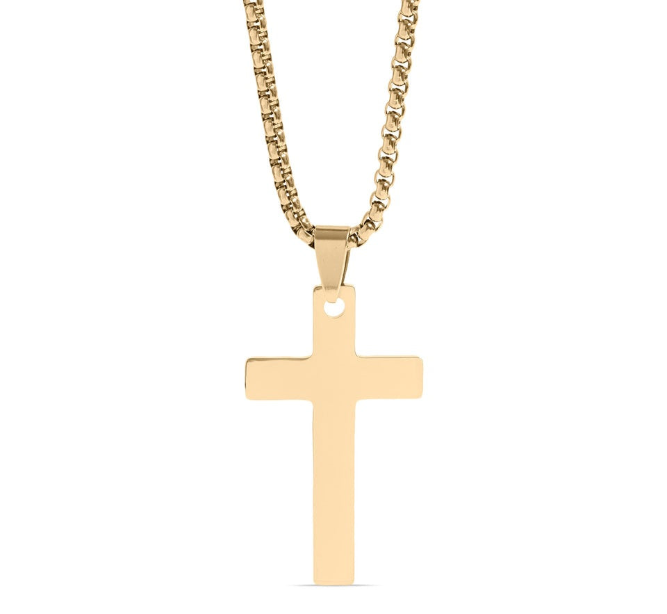 Gold Cross Pendant Box Chain