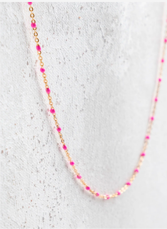 Gold Filled Pink Enamel Bead Necklace