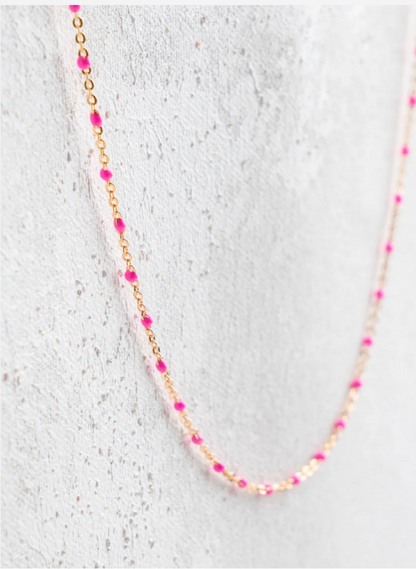 Gold Filled Pink Enamel Bead Necklace