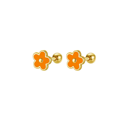 Orange Gold Filled Flower Earrings