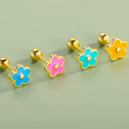 Orange Gold Filled Flower Earrings