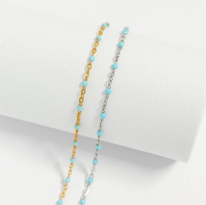 Silver with Turquoise Enamel Cable Chain Bracelet