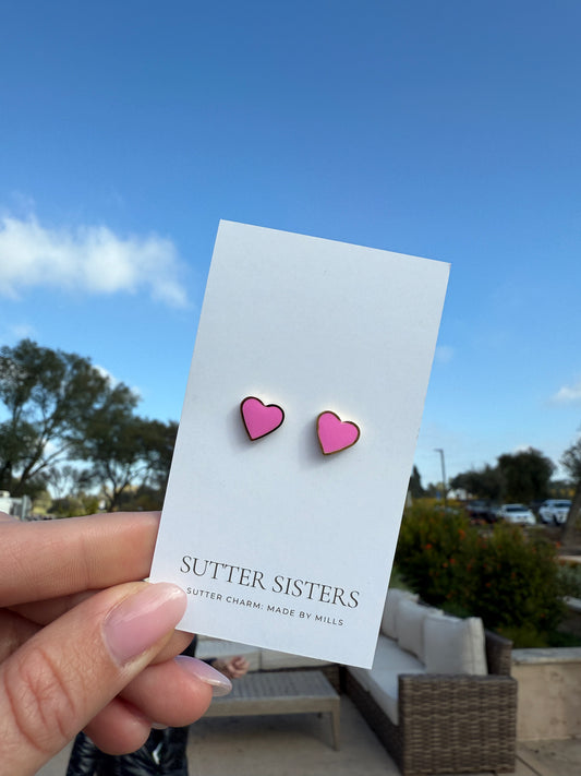 Gold Pink Heart Flat Back Studs