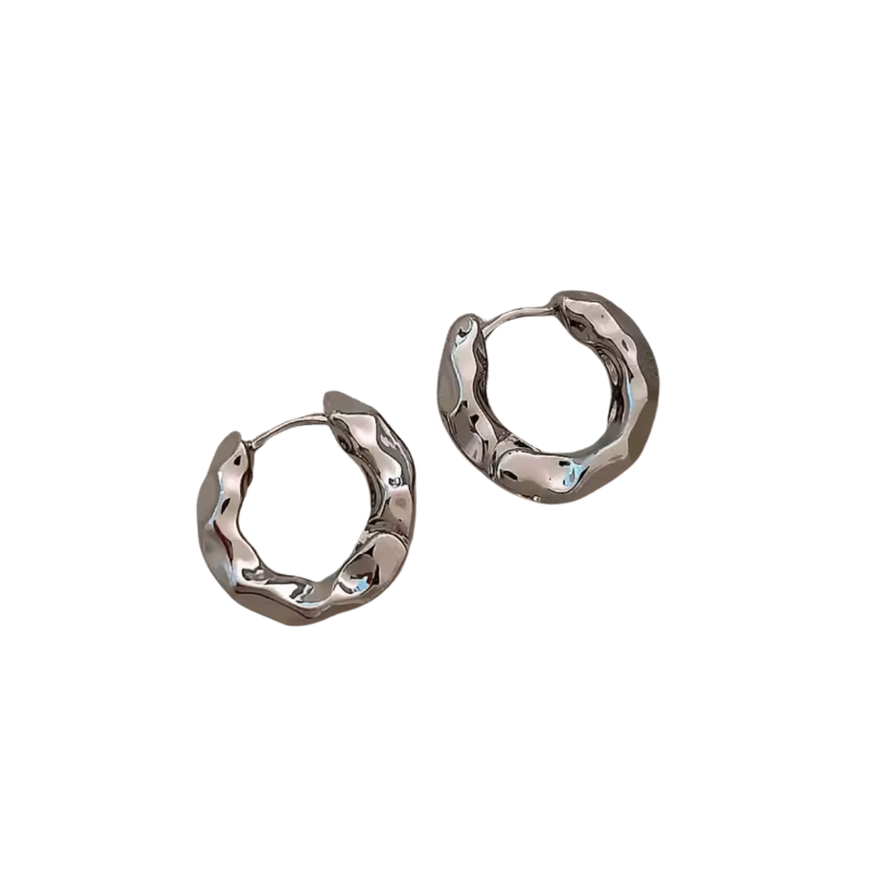 Silver Hammered Huggie Hoop Earrings