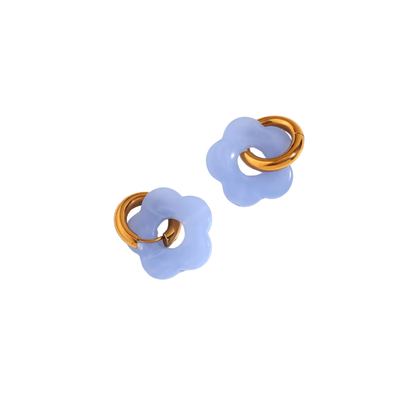 Light Pink Chunky Flower Huggie Earrings