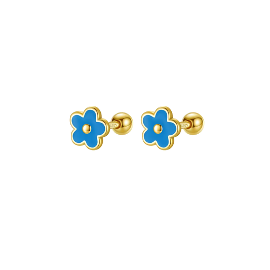 Blue Gold Filled Flower Earrings