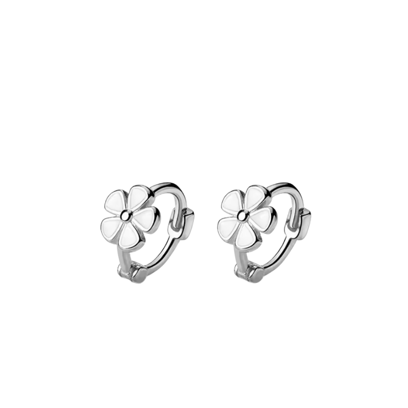 Silver Daisy Huggie Earrings