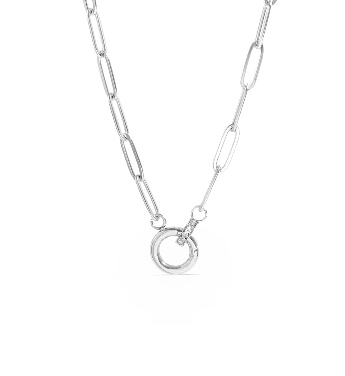 Gold Paperclip CZ Charm Keeper Necklace