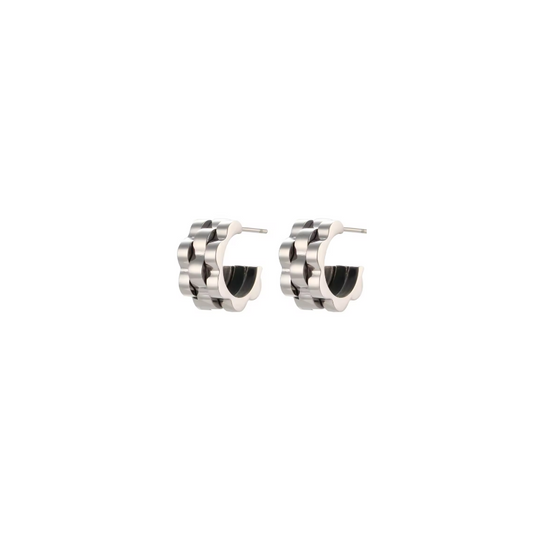 Silver Checkered Bubble Huggie Earrings