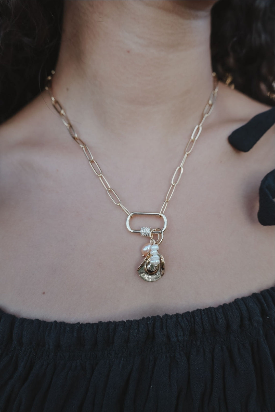 Gold Filled Paperclip with CZ Carabiner Necklace