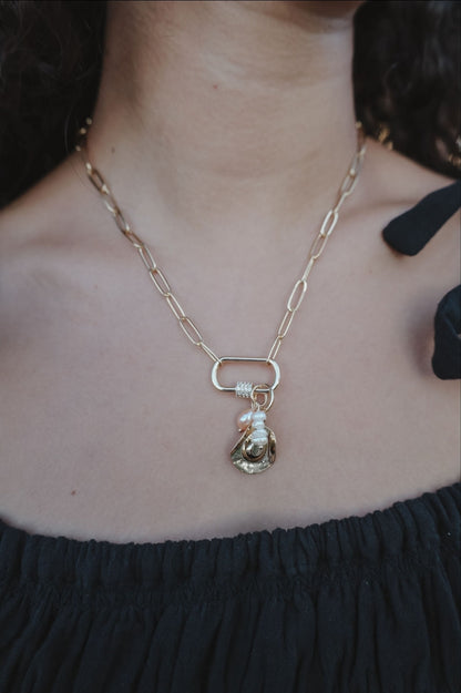 Gold Filled Paperclip with CZ Carabiner Necklace
