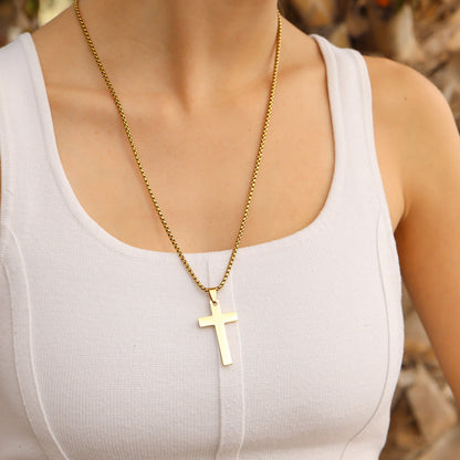 Gold Cross Pendant Box Chain