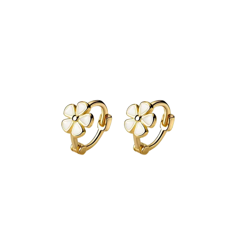 Silver Daisy Huggie Earrings